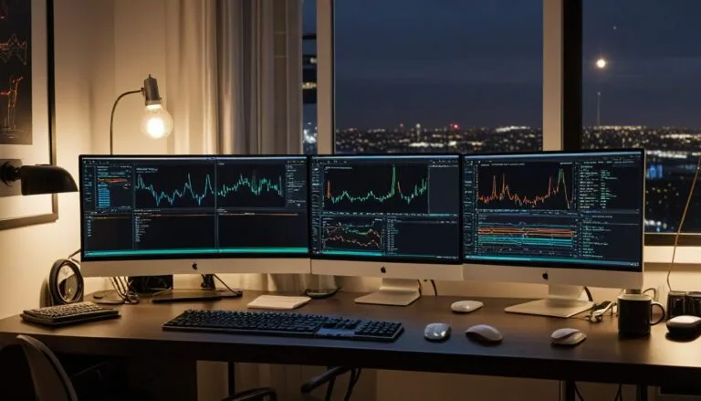Developer desktop with three monitors showing MCP servers connections and terminal output
