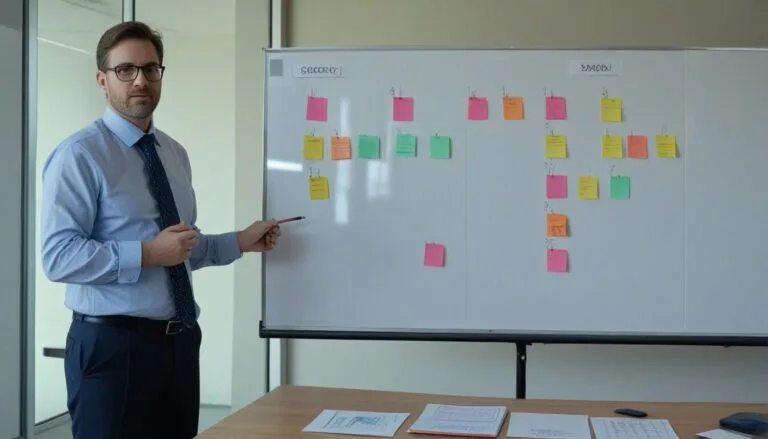 Sprint Planning project manager at a blank whiteboard planning sprint one with no historical data
